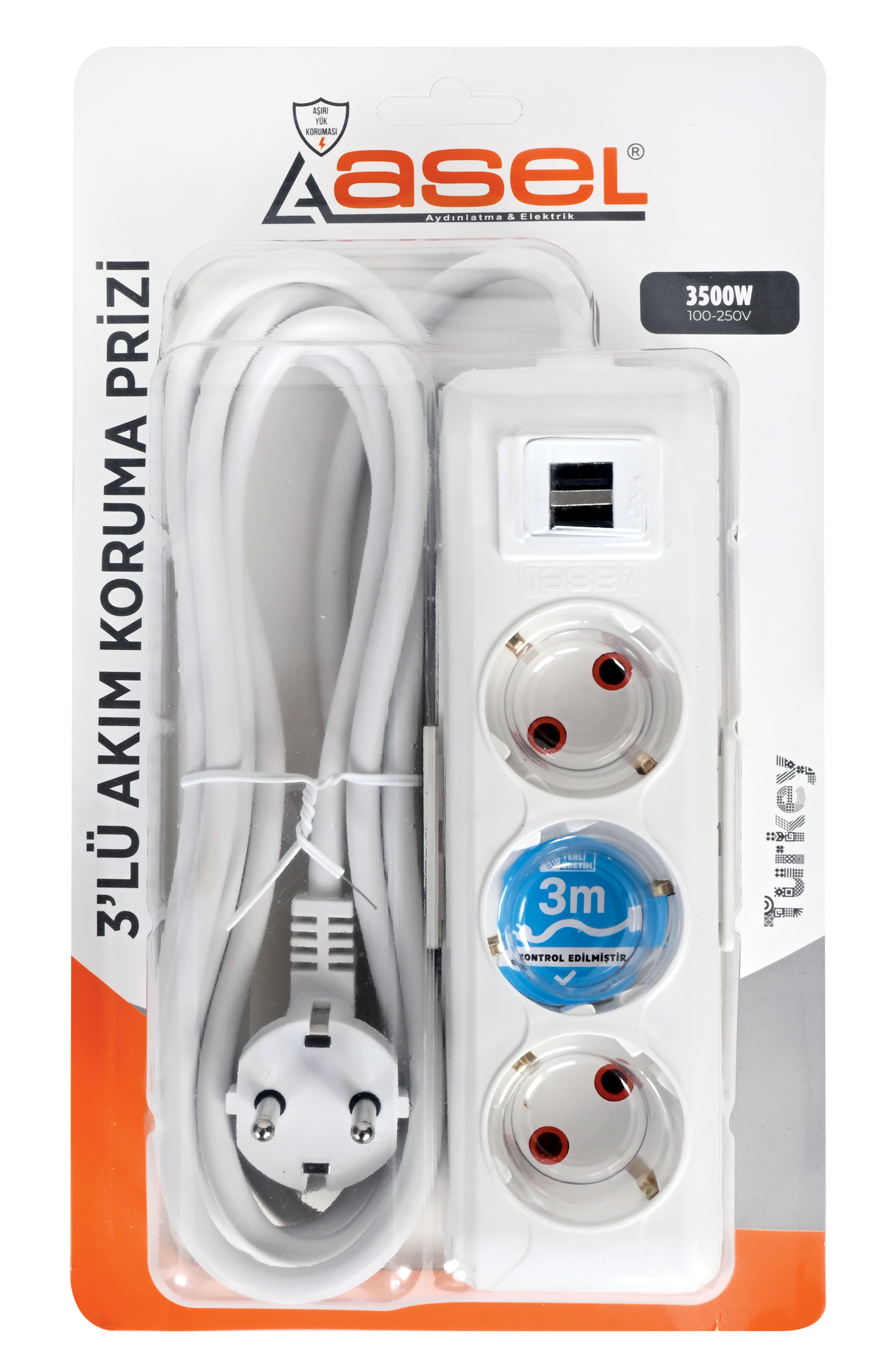 3'lü USB Topraklı Grup Priz (Vakumlu) 1.5 Metre