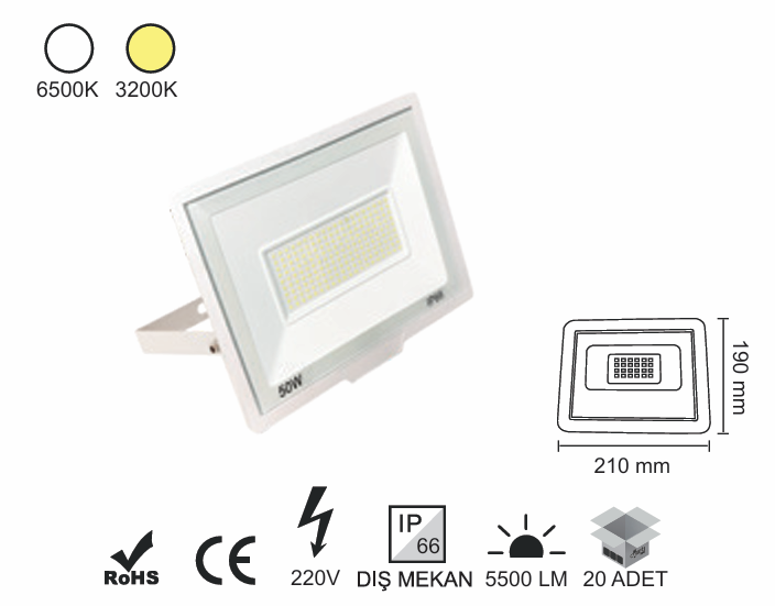 Düz Projektör 50 Watt